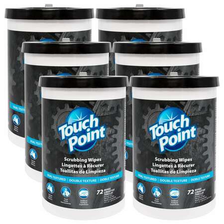 Touch Point Wipes TP Scrubbing Wipes, 6 Canisters x 72 wipes, 10in. x 12in. XL Size, HD Dual-Textured, 6PK 36072